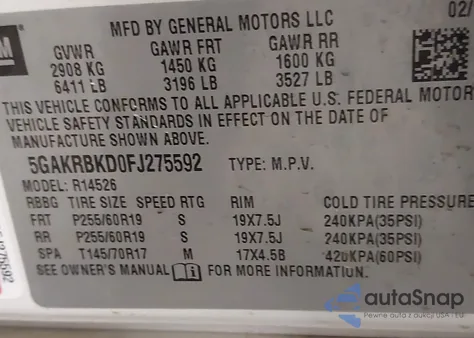 2015 Buick Enclave Leather from USA, damaged, VIN 5GAKRBKD0FJ275592